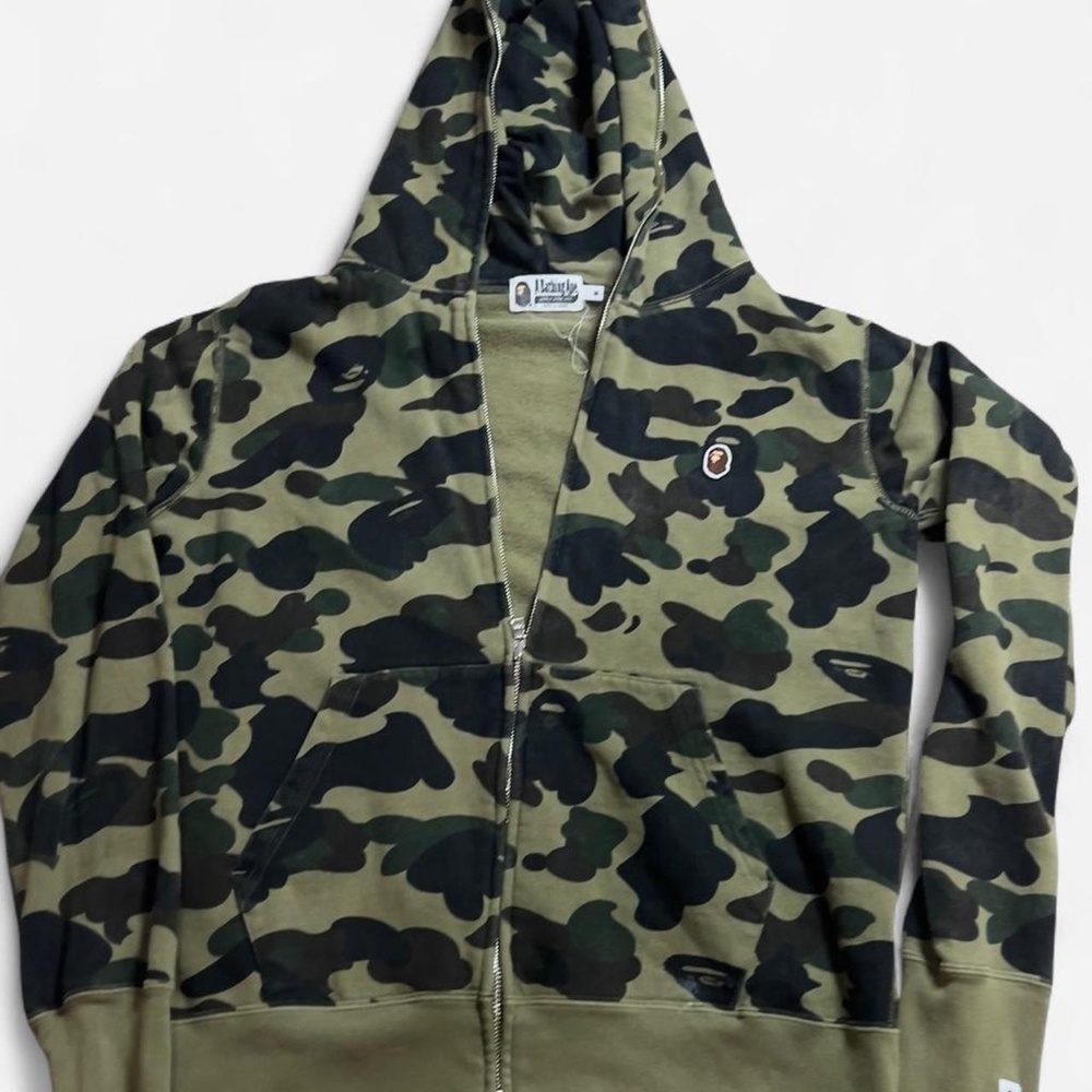 BAPE Men's Green and Khaki Hoodie